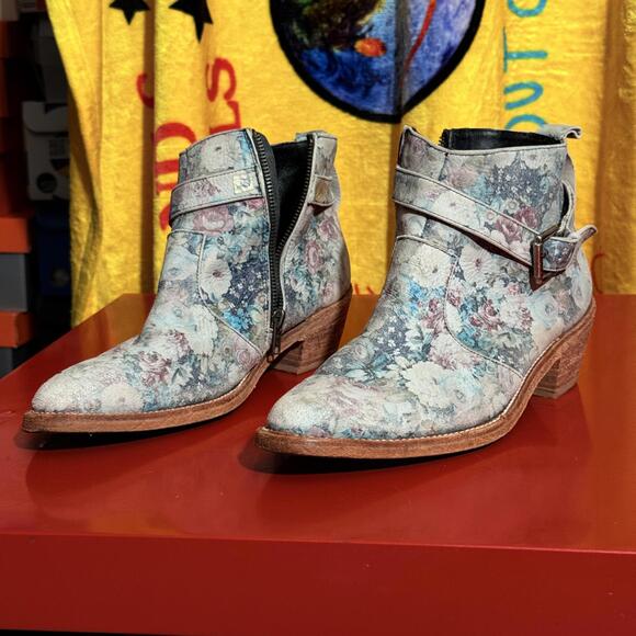 Free People Floral Ankle Boots with Strap Details - Picture 3 of 9